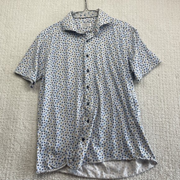 7 Downie St Mens Sz L Short Sleeve Button Up Shirt Multicolor Polka Dots AOP - Picture 14 of 14